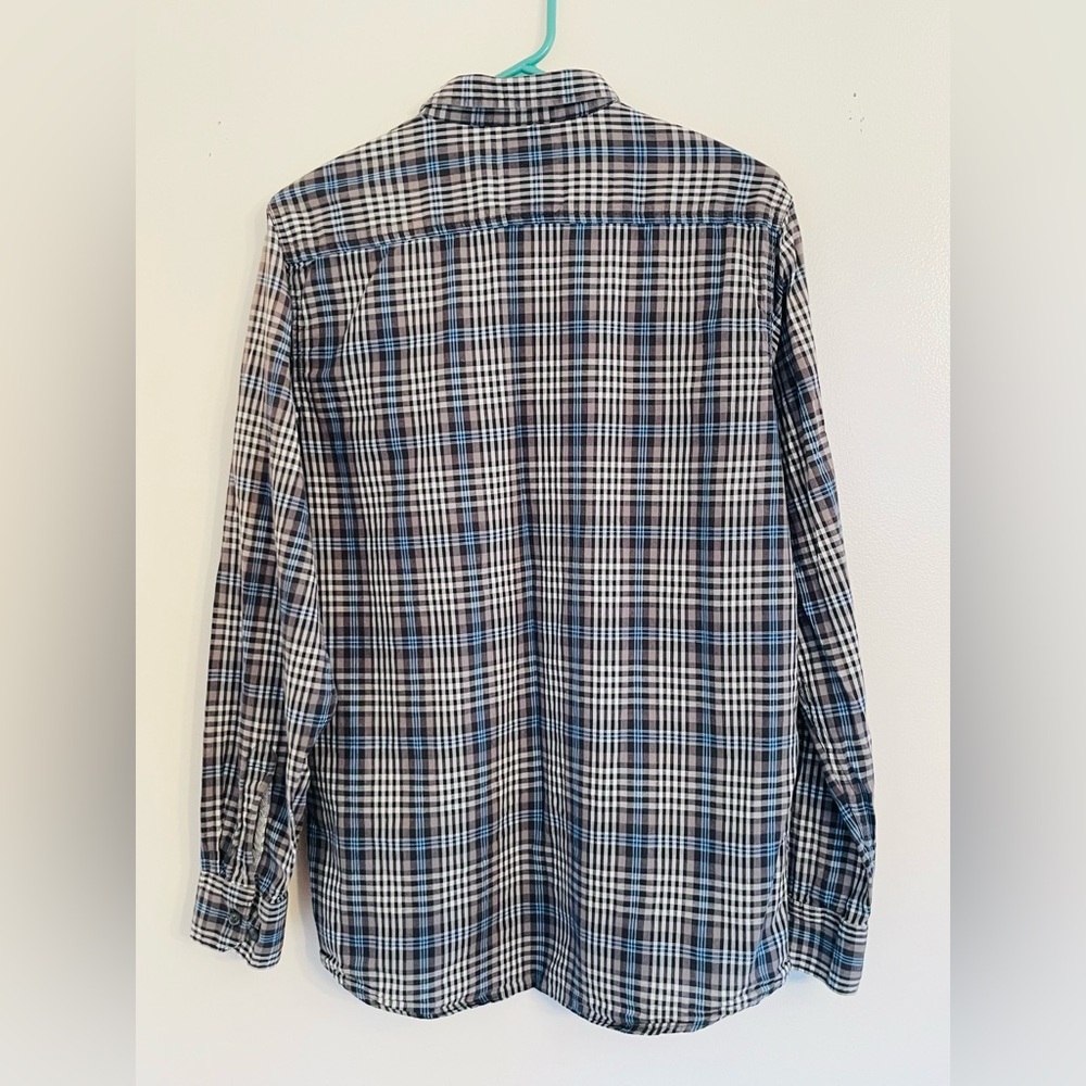 Wrangler Jeans Co Plaid Button Down Shirt Men’s Medium 100% Cotton, Blue/Brown - Picture 3 of 11